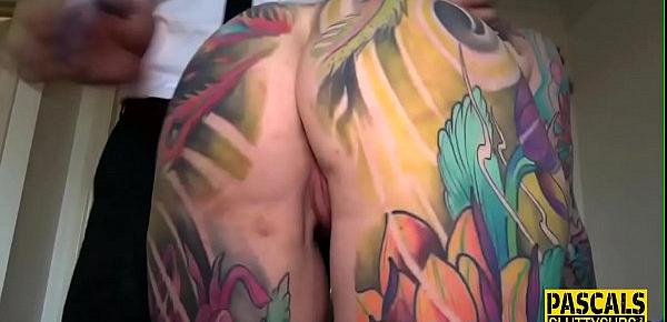  Tattooed real fetish submissive deep throats
